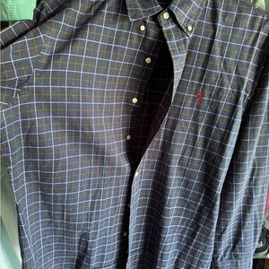 Men's Ralph Lauren Polo Navy Checkered button up Shirt with button down collar